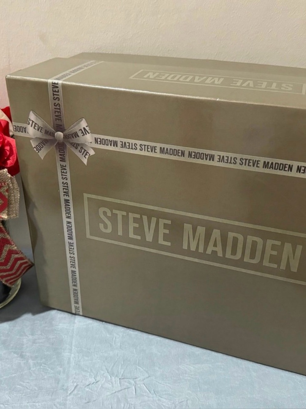 Steve Madden Neutral Beige Branded Gift Box with Ribbon